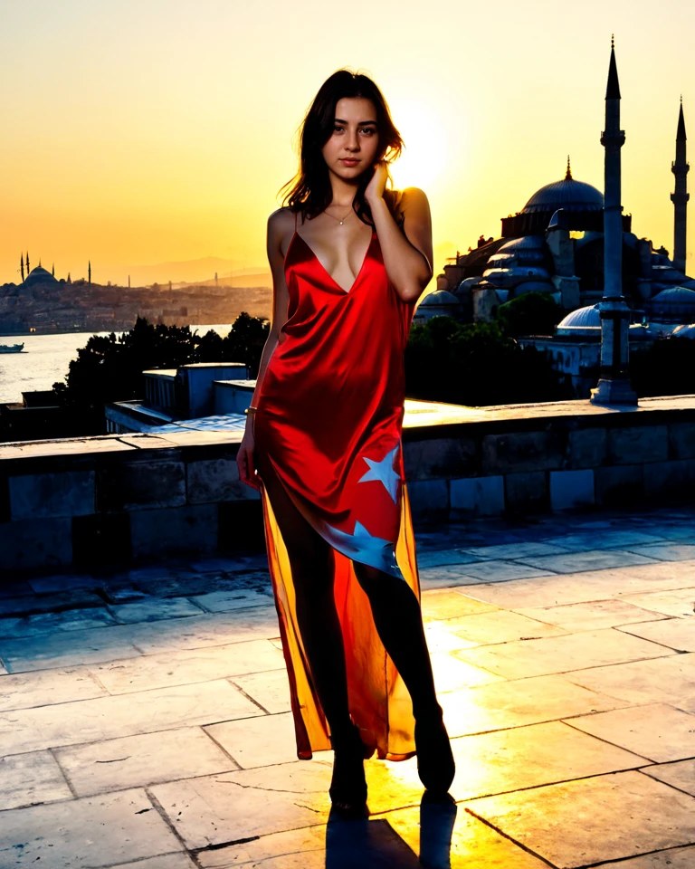Porn still of Selin, istanbul rooftop sunset bosphorus, hagia sophia silhouette, cinematic